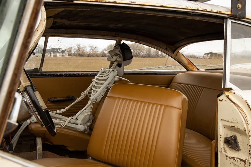 The interior of Maxine, with Tyler's boney companion Sam in the passenger seat.