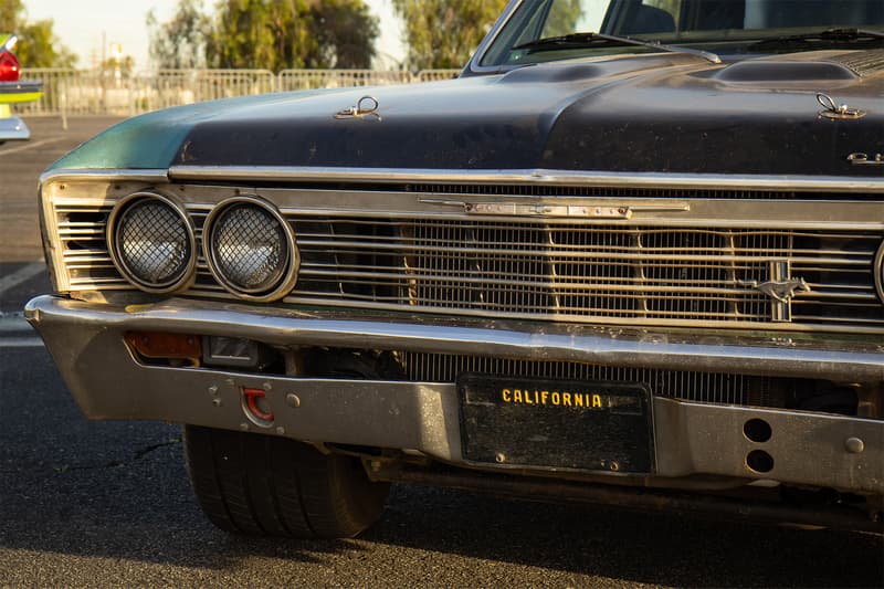 Closer up to the front of the Crew Cab Chevelle, with the Mustang emblem visible on the grille