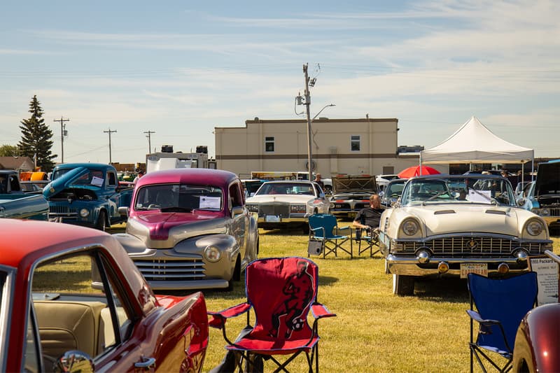 Looking through the many rows of cars on display