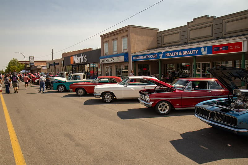 One of the many streets lined with classic cars