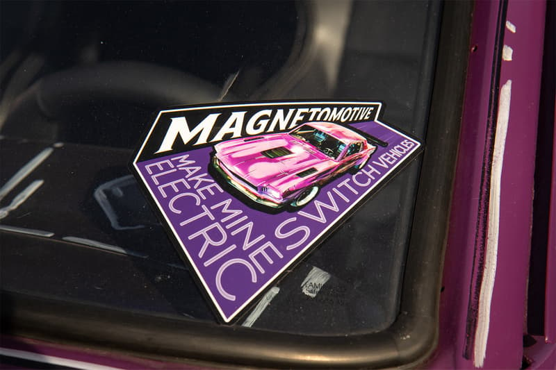 The Magnetomotive LLC custom decal of the Mustang, Baudelio gave every interested onlooker one of these