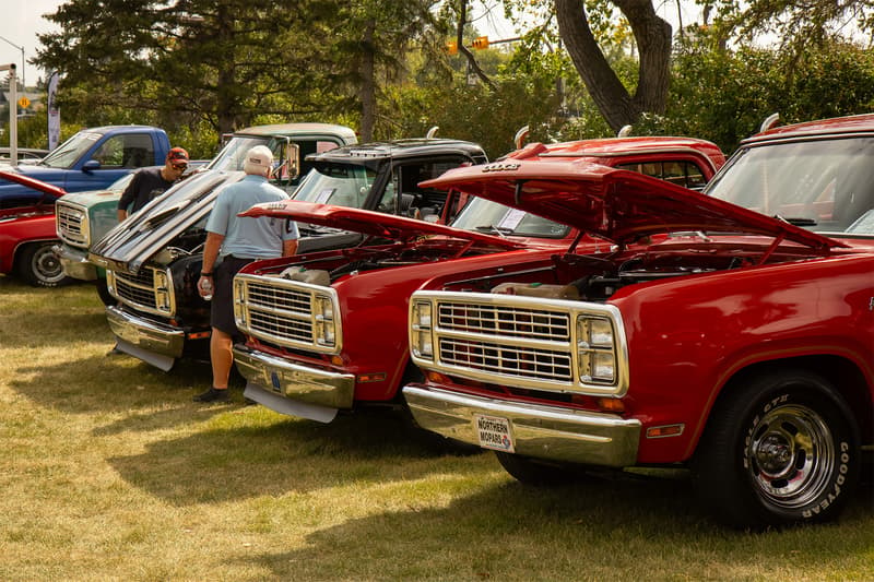 Some of the near dozen Lil' Red Express trucks on display