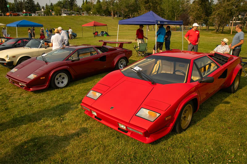 Two Lamborghini Countach's on display as the marquee vehicle for European Classic Car Meet