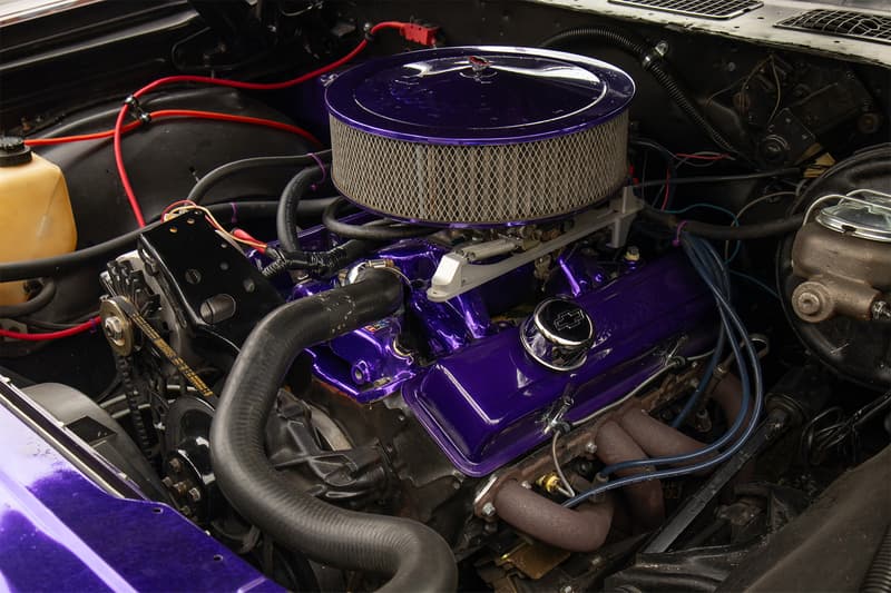 The small block V8 under the hood is even dressed up to match the purple paint