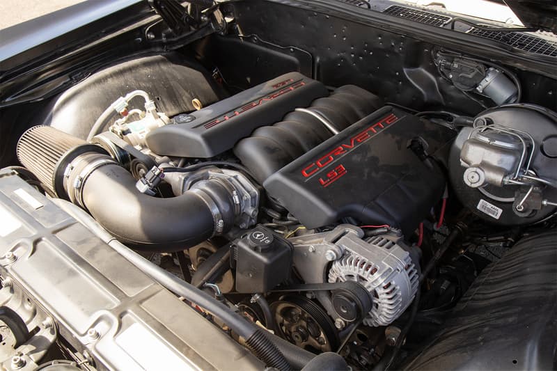 The Corvette LS3 sits at home under the hood