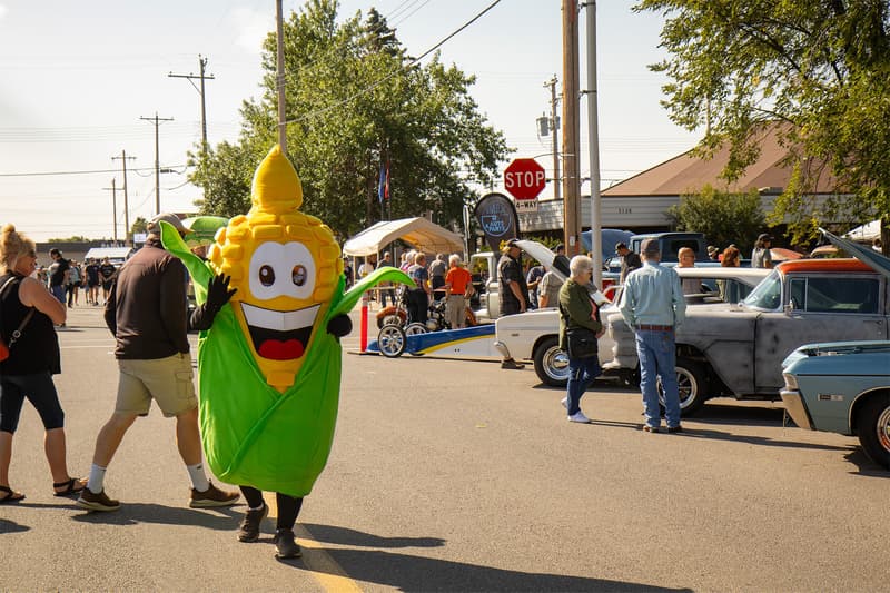 A wildly excited Corn mascot was touring the show throughout the day