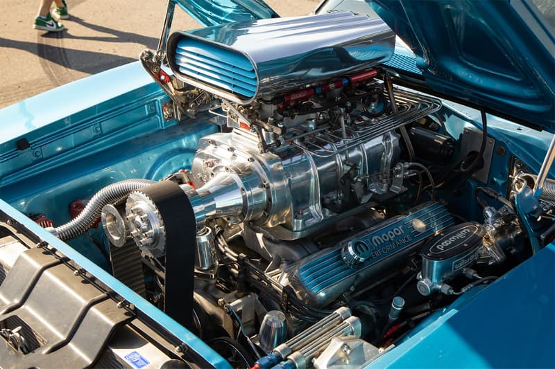 The supercharged big block was adorned in matching blues to the body, a subtle touch that blended the mechanics and body together